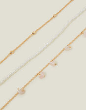 3-Pack Faux Pearl Stone Anklets, , large