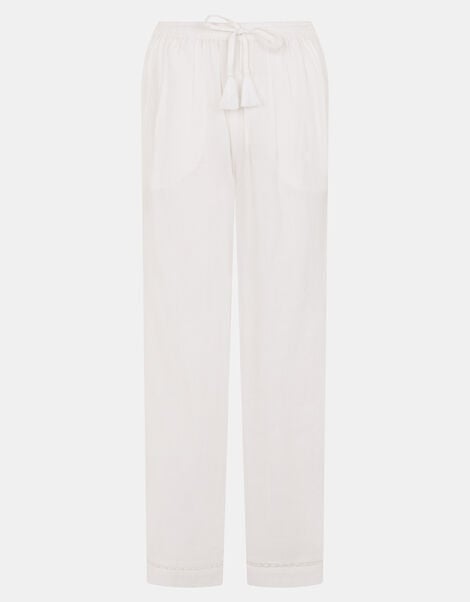 Lace Trim Wide Leg Beach Trousers, White (WHITE), large