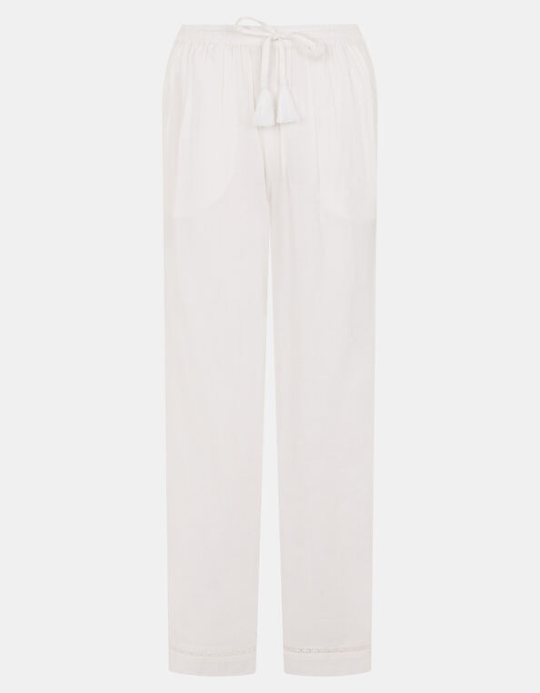 Lace Trim Wide Leg Beach Trousers, White (WHITE), large