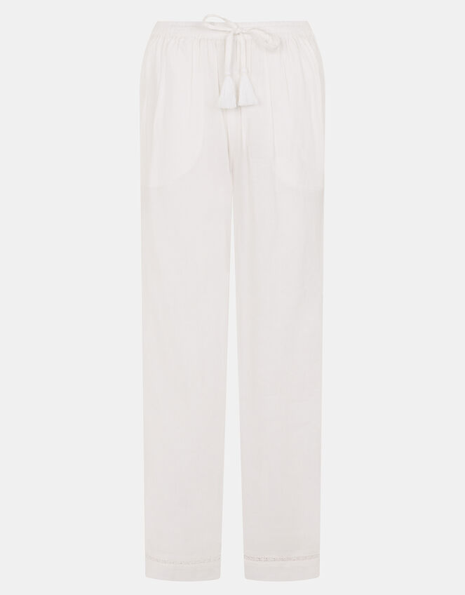 Lace Trim Wide Leg Beach Trousers, White (WHITE), large