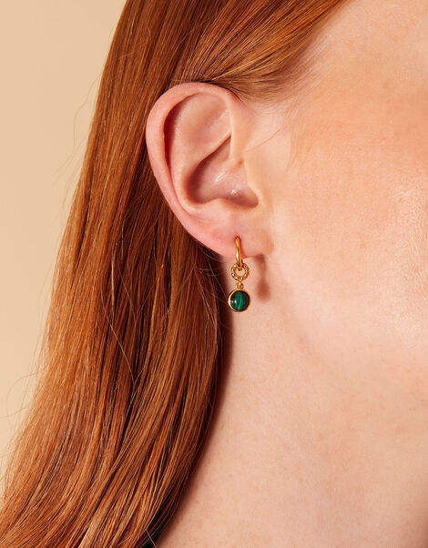 14ct Gold-Plated Heirloom Malachite Charm Earrings, , large