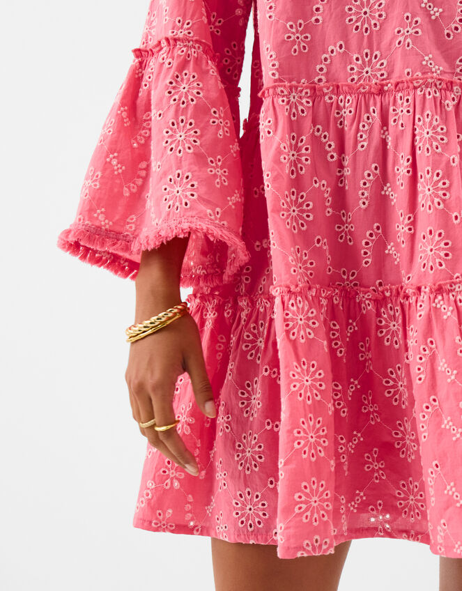 Broderie Flute Sleeve Mini Dress, Pink (PINK), large