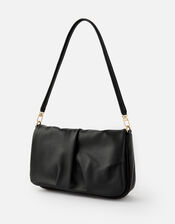 Ruched Leather Shoulder Bag, , large