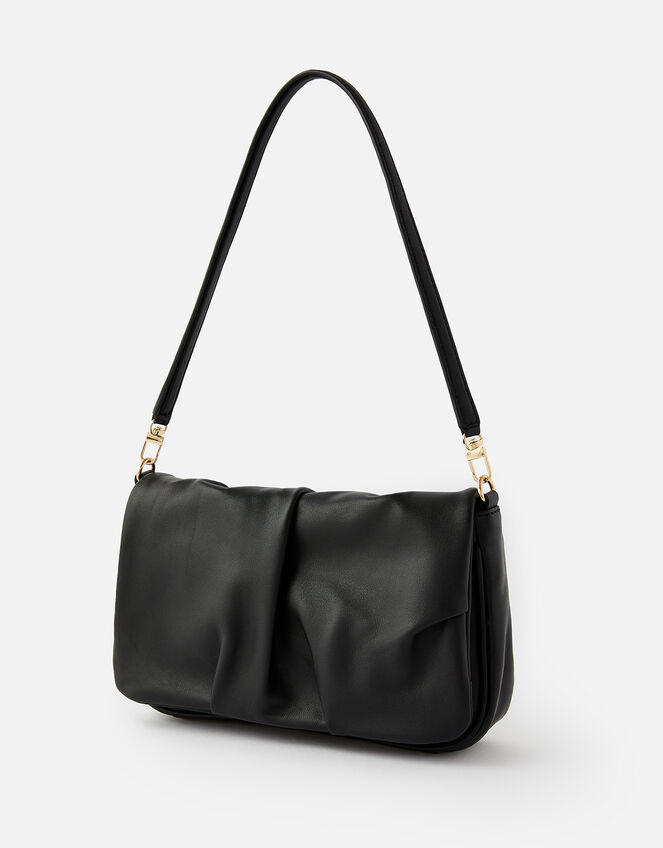 Ruched Leather Shoulder Bag, , large