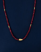 14ct Gold-Plated Ruby Quartz Beaded Necklace, , large