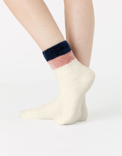 Fluffy Stripe Chenille Ankle Socks , Cream (CREAM), large