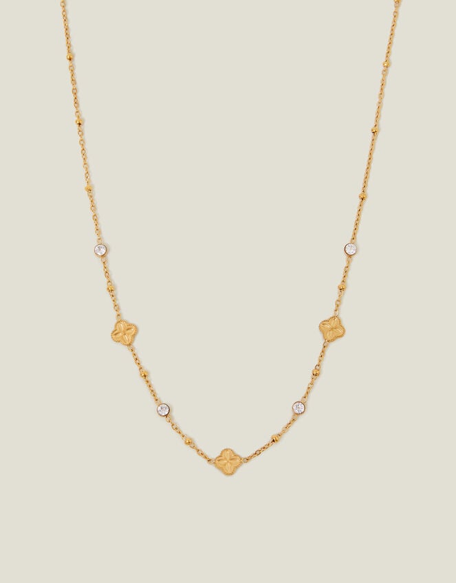 14ct Gold-Plated Stainless Steel Diamant&eacute; Clover Station Necklace, , large