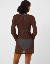 Knitted Long Sleeve Cover Up, Brown (CHOCOLATE), large