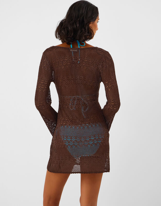 Knitted Long Sleeve Cover Up, Brown (CHOCOLATE), large