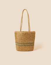 Stripe Raffia Shoulder Bag, , large