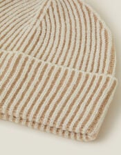 Chunky Rib Beanie Hat, Natural (NATURAL), large