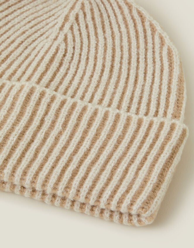 Chunky Rib Beanie Hat, Natural (NATURAL), large