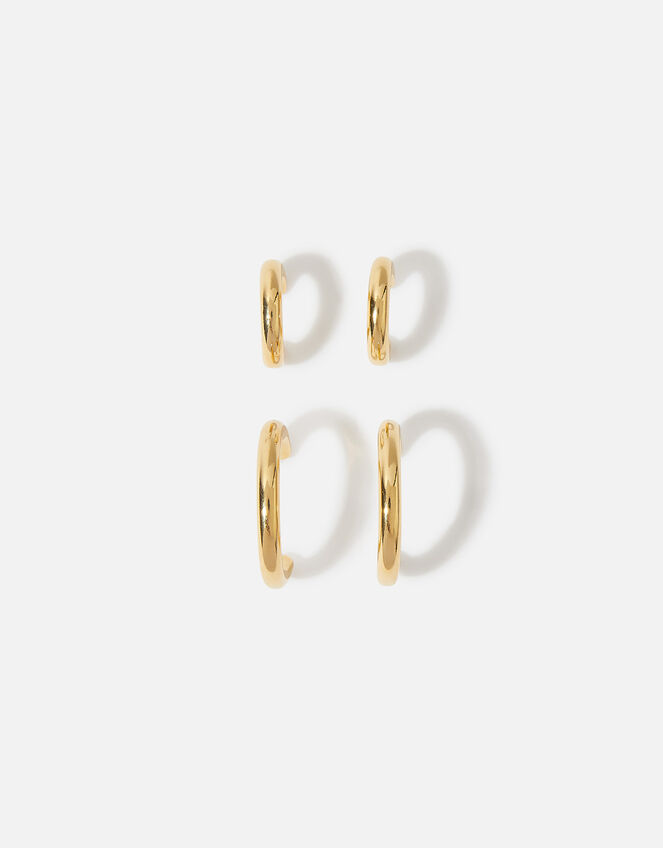 14ct Gold-Plated Plain Hoops Set of Two, , large