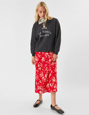 Paisley Print Satin Slip Skirt, Red (RED), large