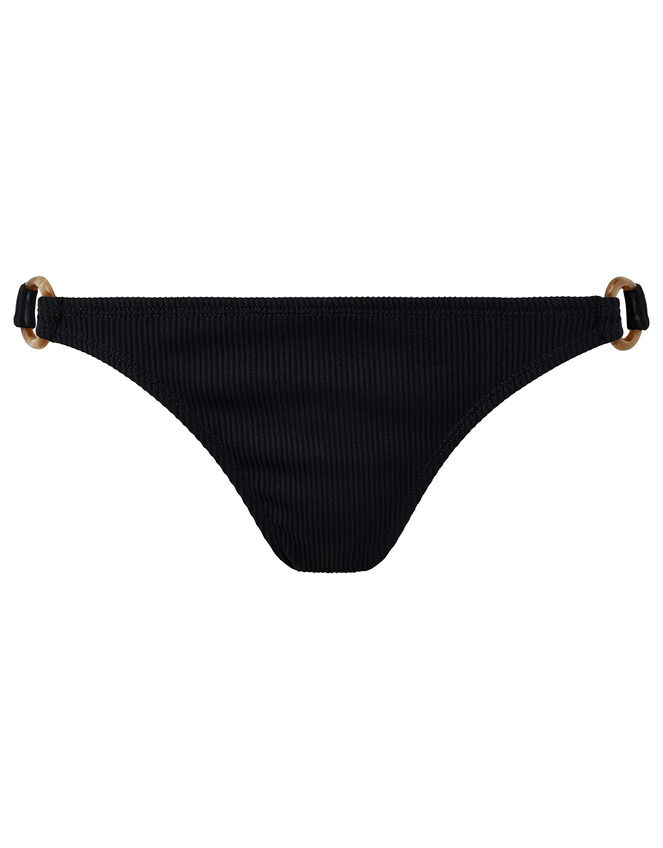 Ribbed Bikini Briefs with Rings, Black (BLACK), large