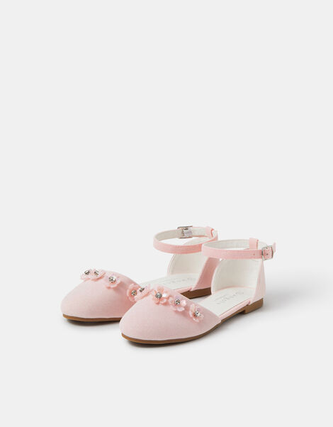 Girls Two-Part Gem Flower Ballet Flats, Pink (PINK), large