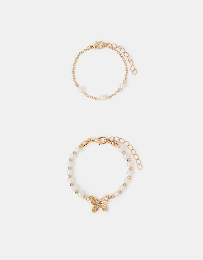 2-Pack Girls Pearl Butterfly Bracelets, , large