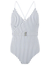 Navy Stripe Cross-Back Swimsuit, Blue (NAVY), large