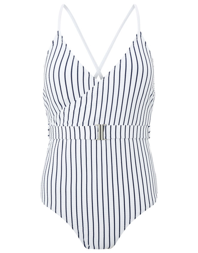 Navy Stripe Cross-Back Swimsuit, Blue (NAVY), large