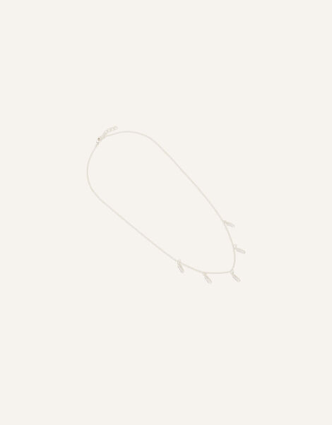 Sterling Silver-Plated Feather Station Necklace, , large