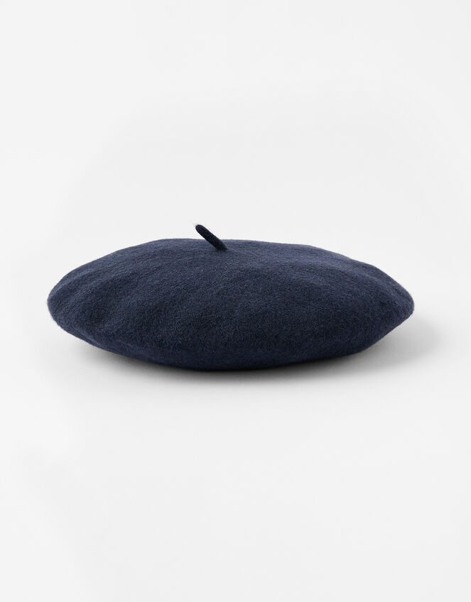 Beret Hat in Pure Wool, Blue (NAVY), large