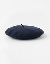 Beret Hat in Pure Wool, Blue (NAVY), large