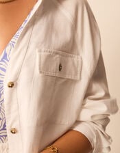 Lace Trim Beach Cover Up Shirt, White (WHITE), large