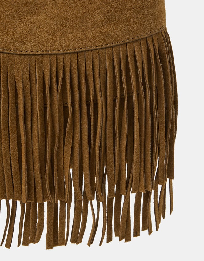 Fringe Suede Crossbody Bag, Tan (TAN), large