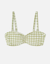 Gingham Bandeau Bikini Top, Green (KHAKI), large