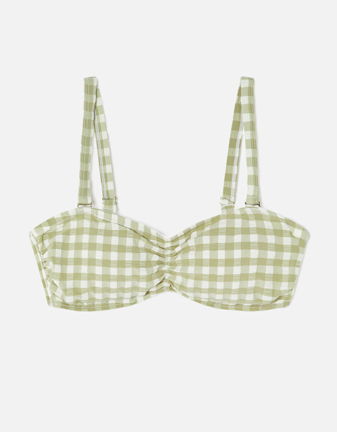 Gingham Bandeau Bikini Top, Green (KHAKI), large