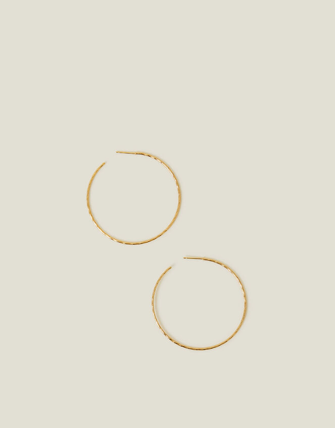 14ct Gold-Plated Large Diamond Cut Hoop Earrings, , large