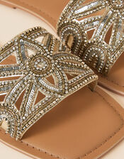 Flower Embellished Diamante Sliders, Gold (GOLD), large