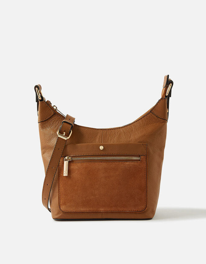 Leather Scoop Shoulder Bag, Tan (TAN), large