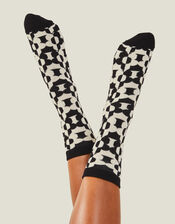 Contrast Retro Flower Print Socks, , large