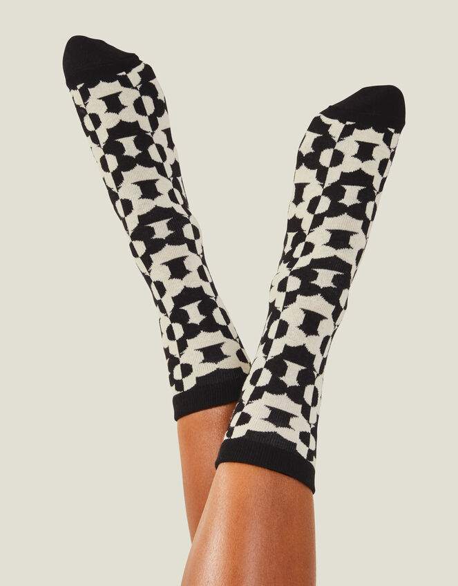 Contrast Retro Flower Print Socks, , large