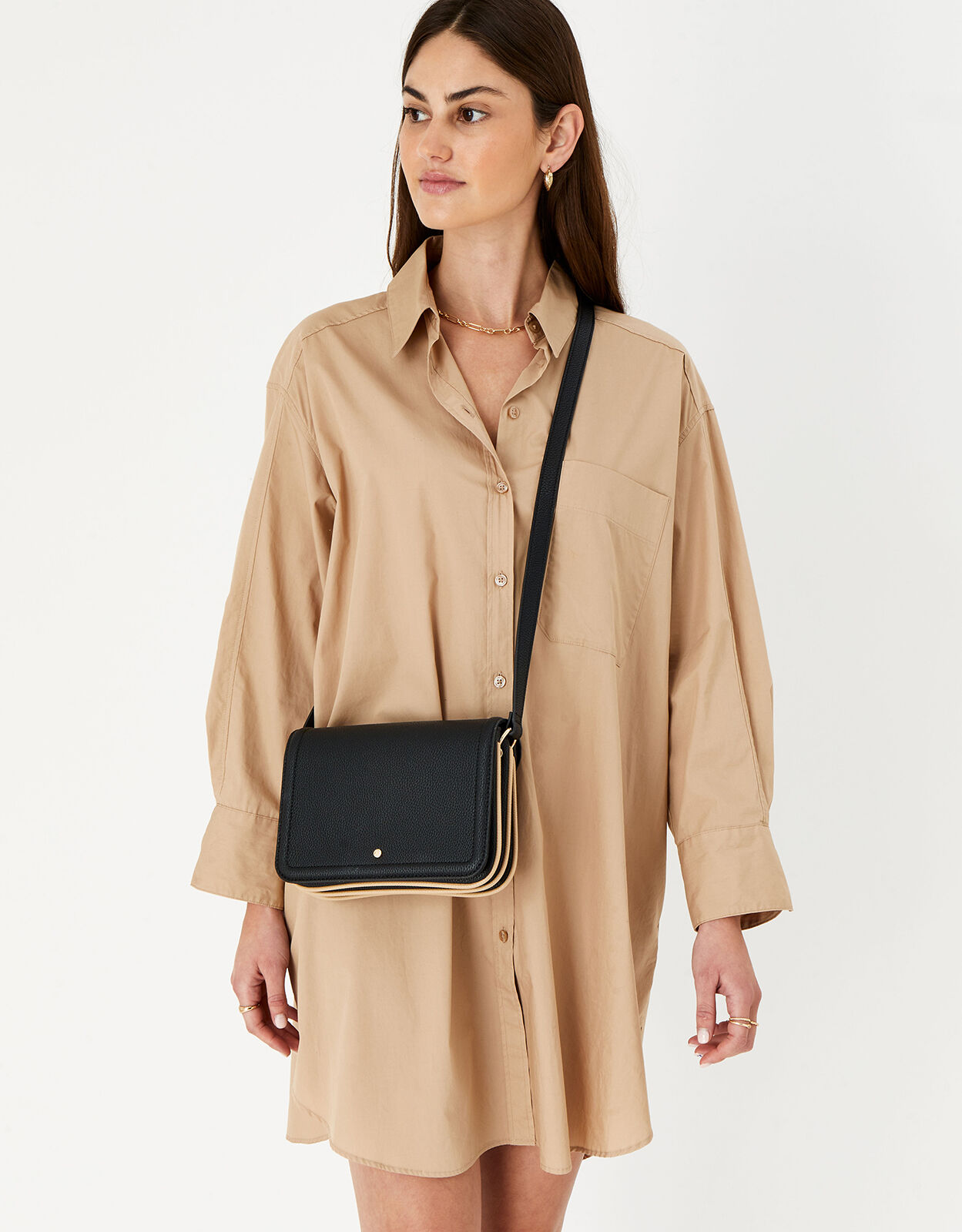 Black triple compartment cross body bag new arrivals