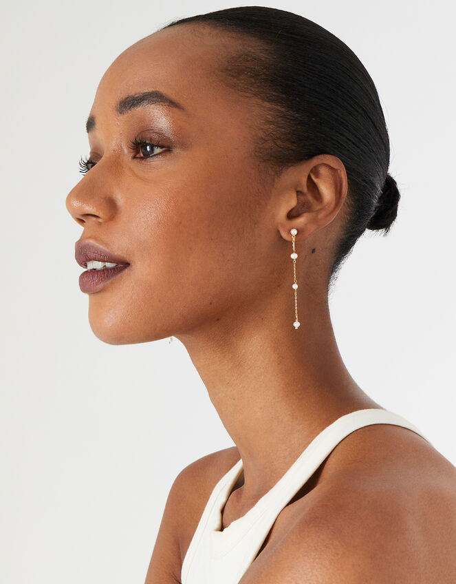 Pearl Long Drop Earrings, , large