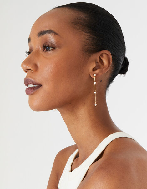 Pearl Long Drop Earrings, , large