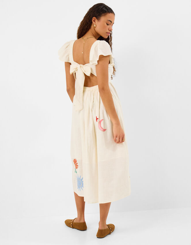 Floral Embroidered Midi Dress, Cream (CREAM), large
