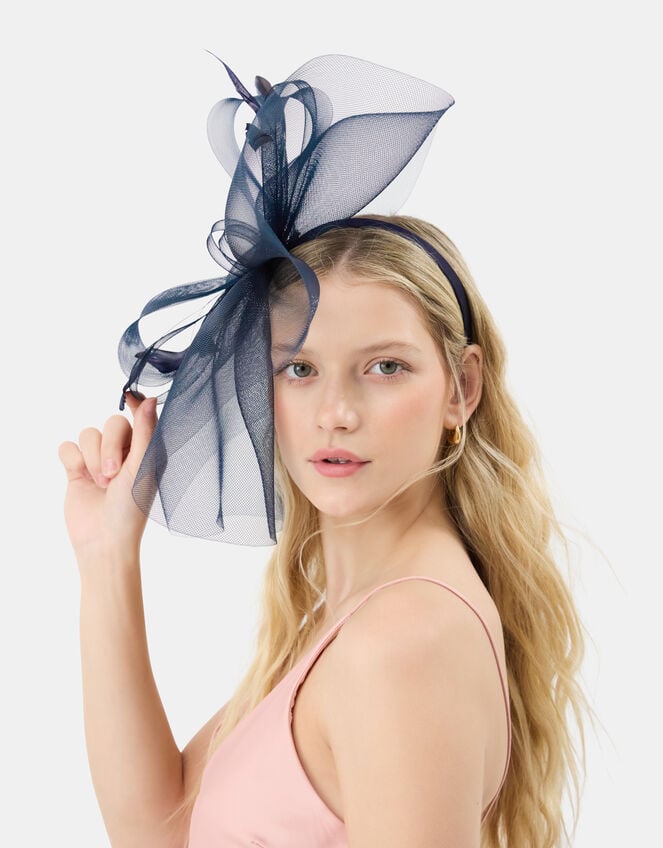 Large Crin Fascinator, Blue (NAVY), large