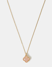 14ct Gold-Plated Rose Quartz Clover Pendant Necklace, , large