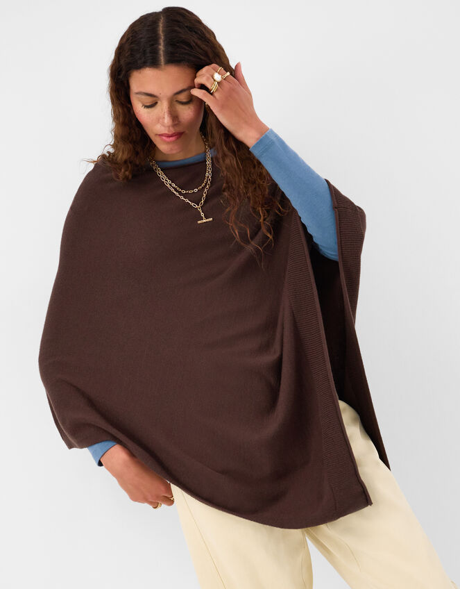 Knit Poncho, Brown (CHOCOLATE), large