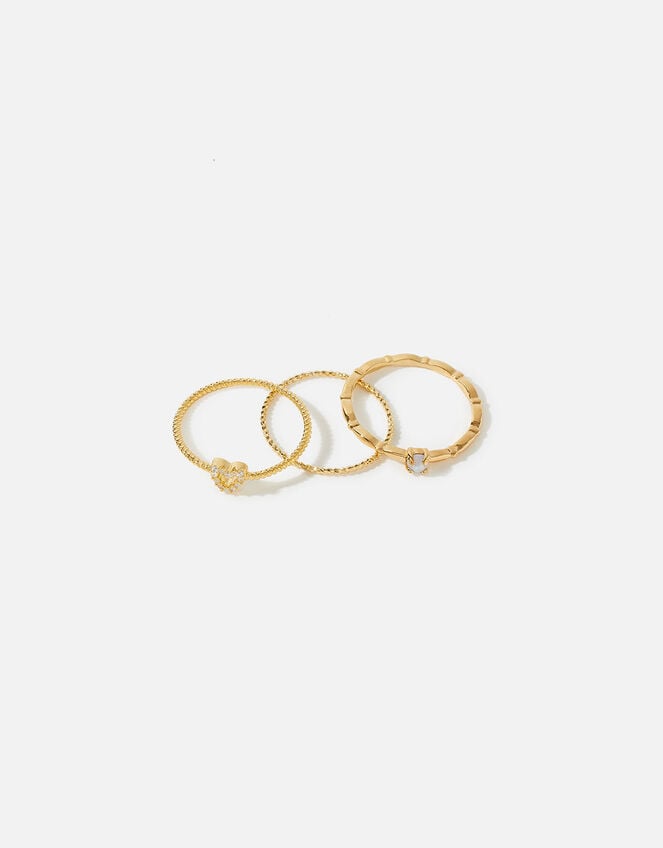 Gold-Plated Sparkle Heart Stacking Ring Set, Gold (GOLD), large