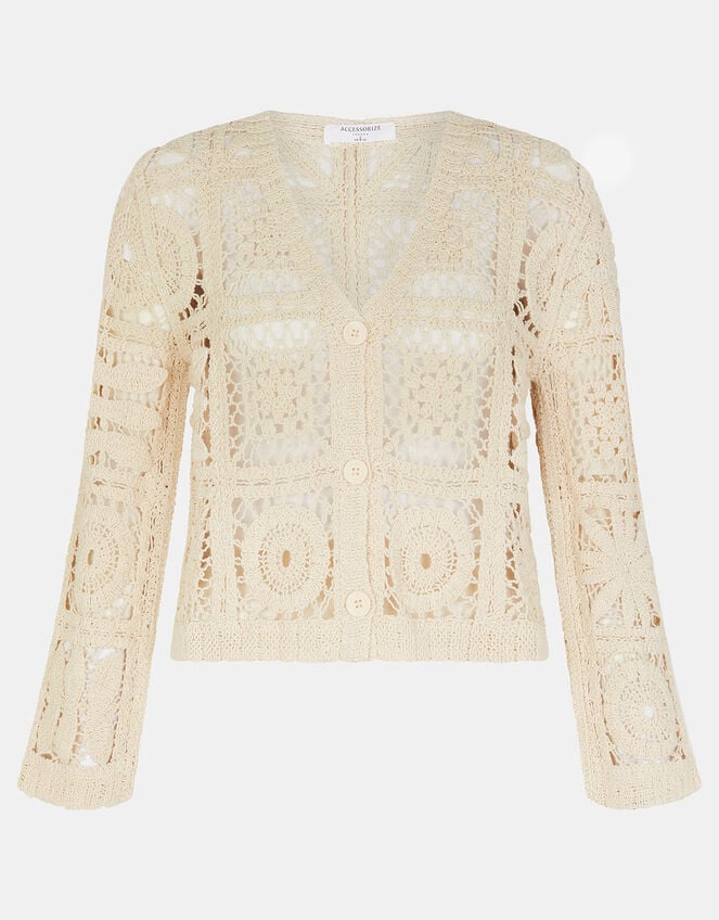 Crochet Cardigan, Natural (NATURAL), large