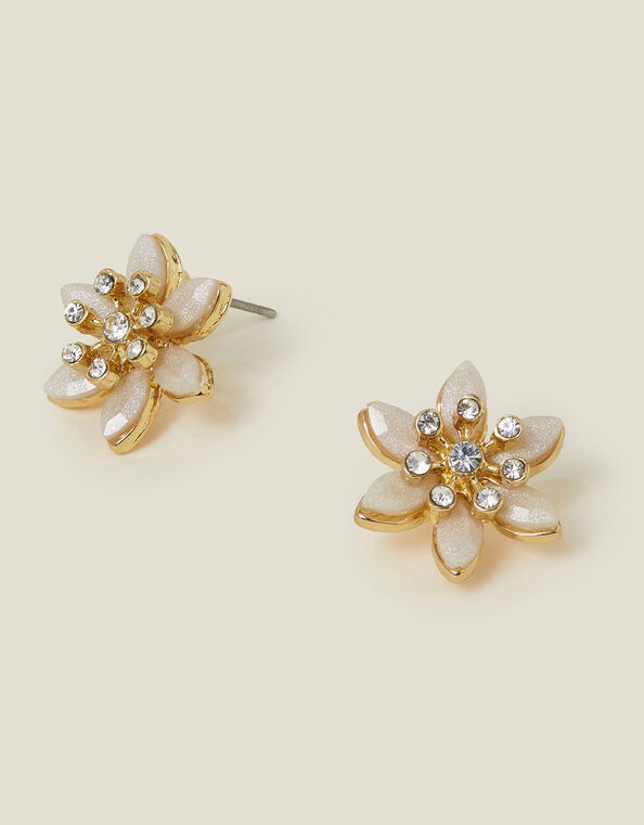 Diamante Flower Stud Earrings, , large