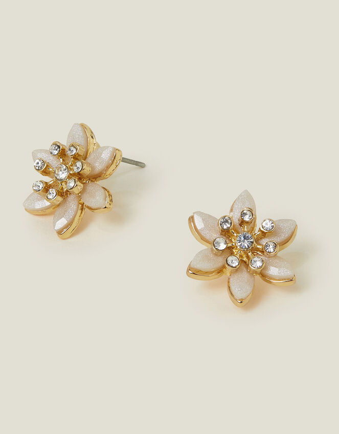 Diamante Flower Stud Earrings, , large
