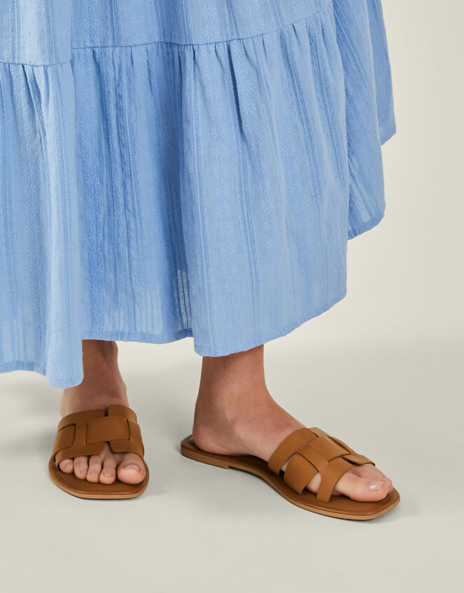 Leather Cut-Out Sliders, Tan (TAN), large