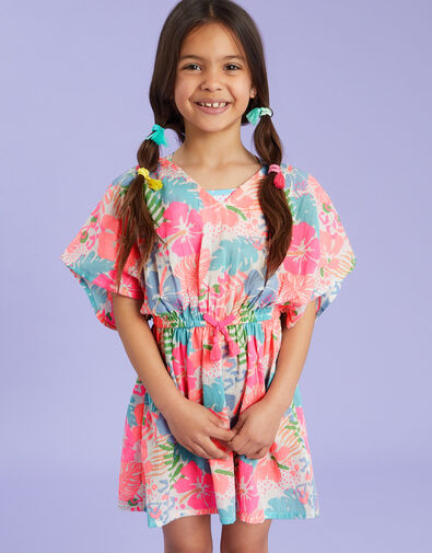 Girls Tropical Print Kaftan, Multi (BRIGHTS MULTI), large