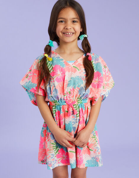 Girls Tropical Print Kaftan, Multi (BRIGHTS MULTI), large
