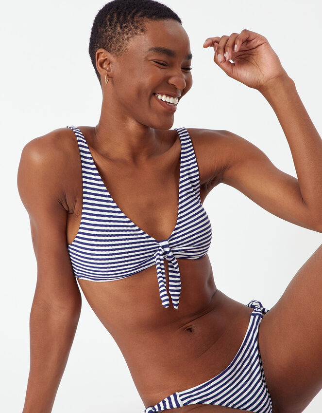 Nautical Stripe Bunny Tie Bikini Top, Blue (NAVY), large